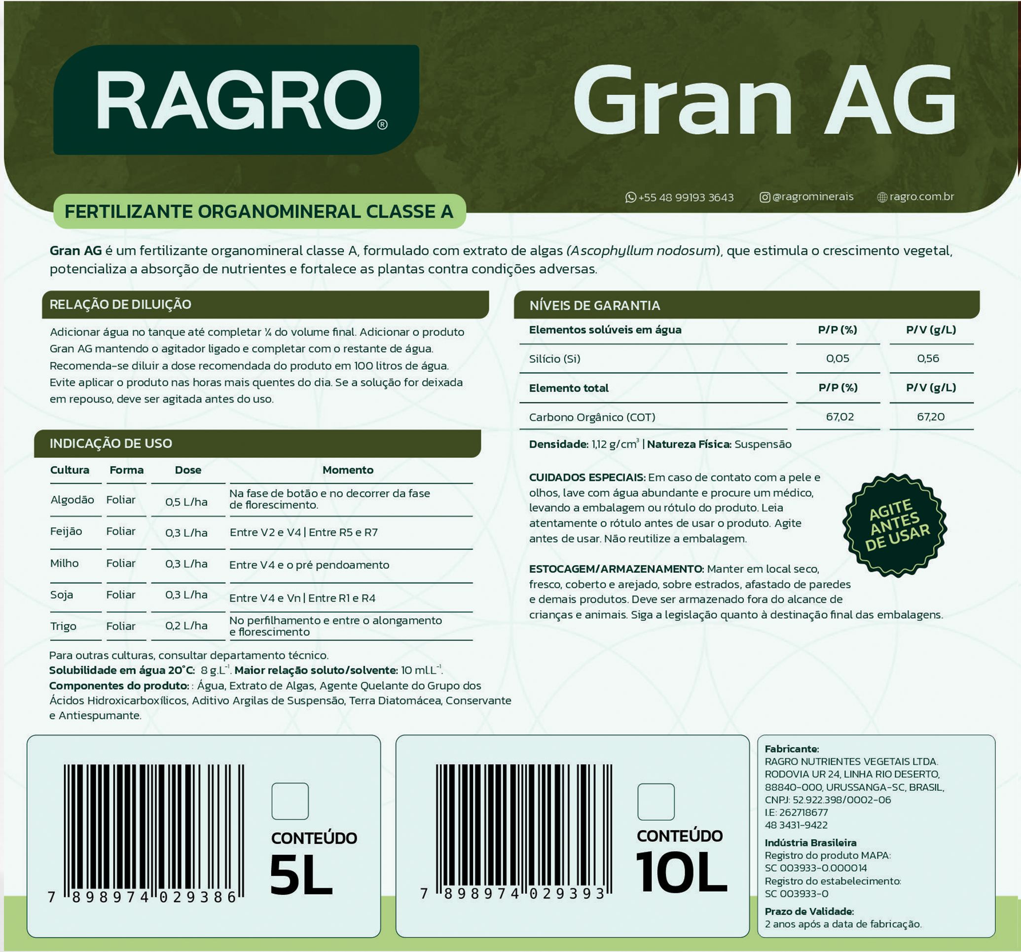 Rótulo do produto RAGRO Gran AG